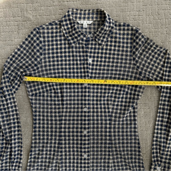 CAbi navy & off white checked blouse, size small. Somewhat sheer. EUC - Picture 7 of 11